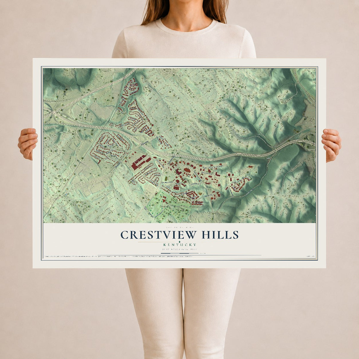 Map of Crestview Hills, Kentucky, 24 x 36 inch unframed archival matte print
