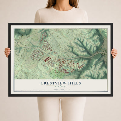 Map of Crestview Hills, Kentucky, 24 x 36 inch print in a black wood frame
