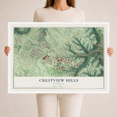 Map of Crestview Hills, Kentucky, 24 x 36 inch print in a white wood frame