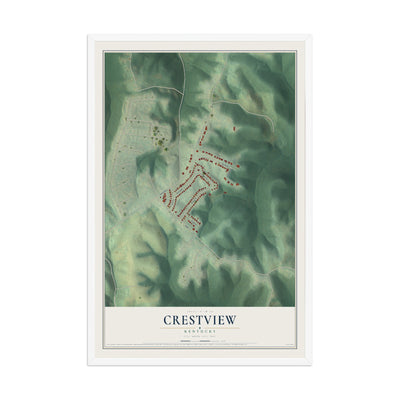 Map of Crestview, Kentucky, 12 x 18 inch print in a white wood frame