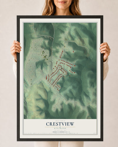 Map of Crestview, Kentucky, 24 x 36 inch print in a black wood frame
