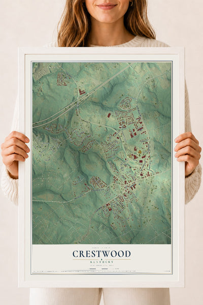 Map of Crestwood, Kentucky, 18 x 24 inch print in a white wood frame