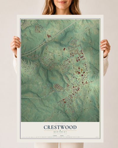 Map of Crestwood, Kentucky, 24 x 36 inch unframed archival matte print