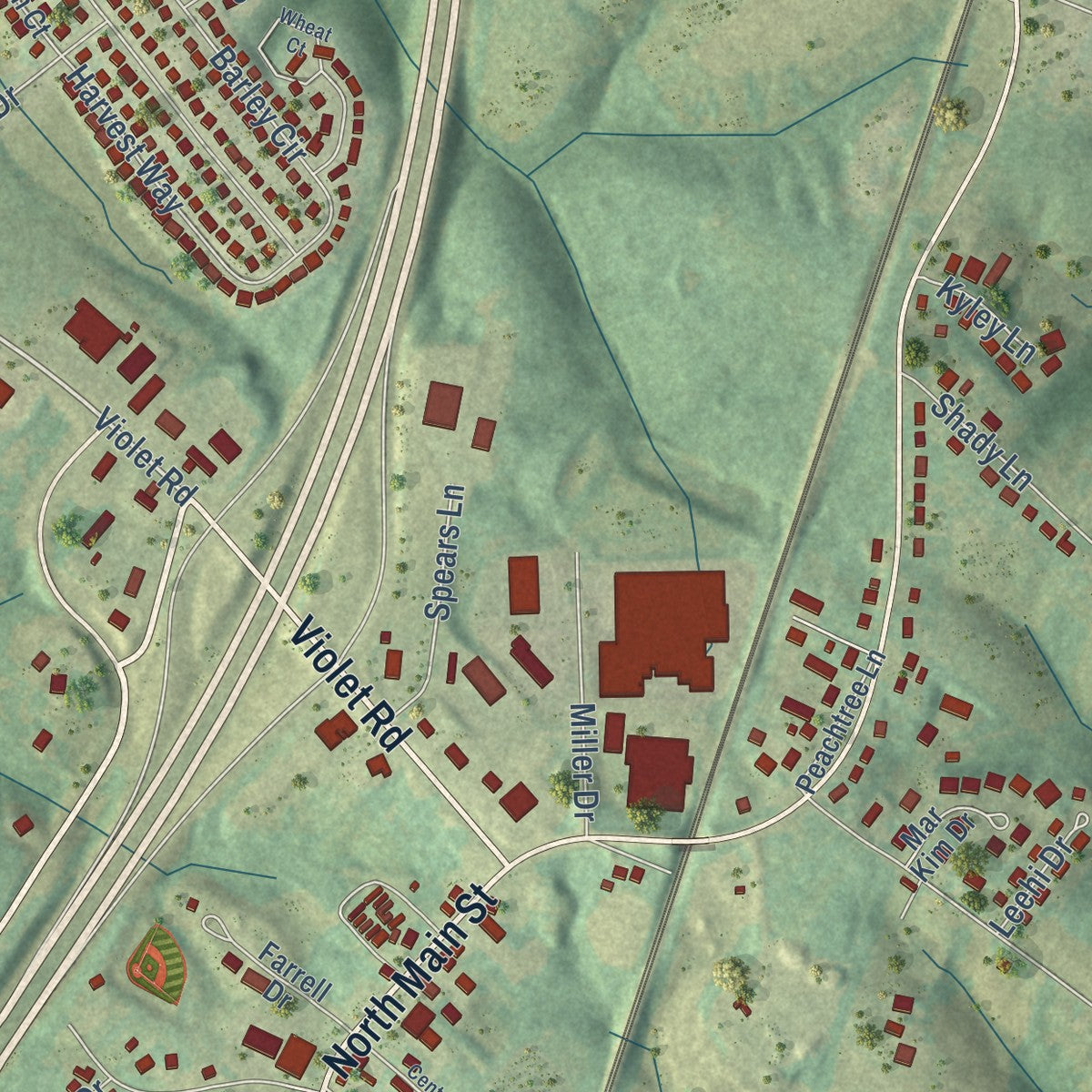 Close-up of the map of Crittenden, Kentucky print showing street and building detail