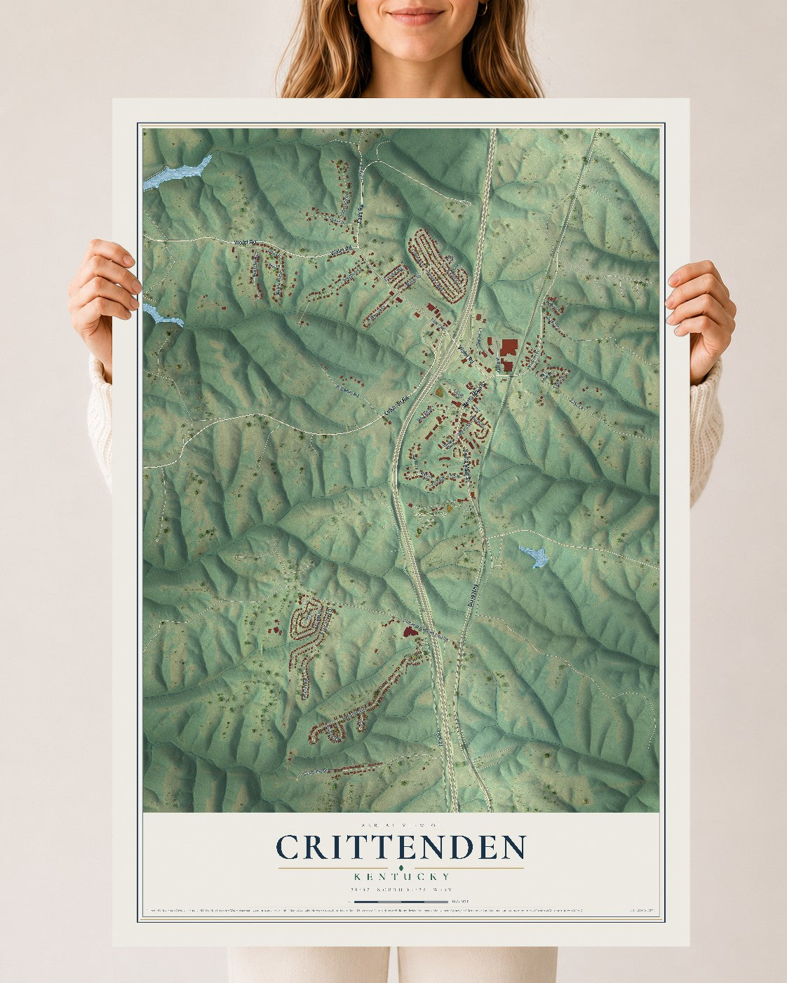 Map of Crittenden, Kentucky, 24 x 36 inch unframed archival matte print