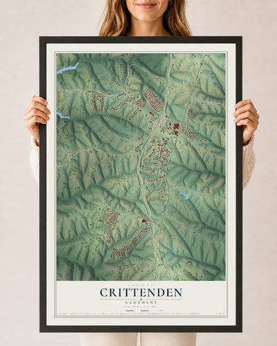 Map of Crittenden, Kentucky, 24 x 36 inch print in a black wood frame