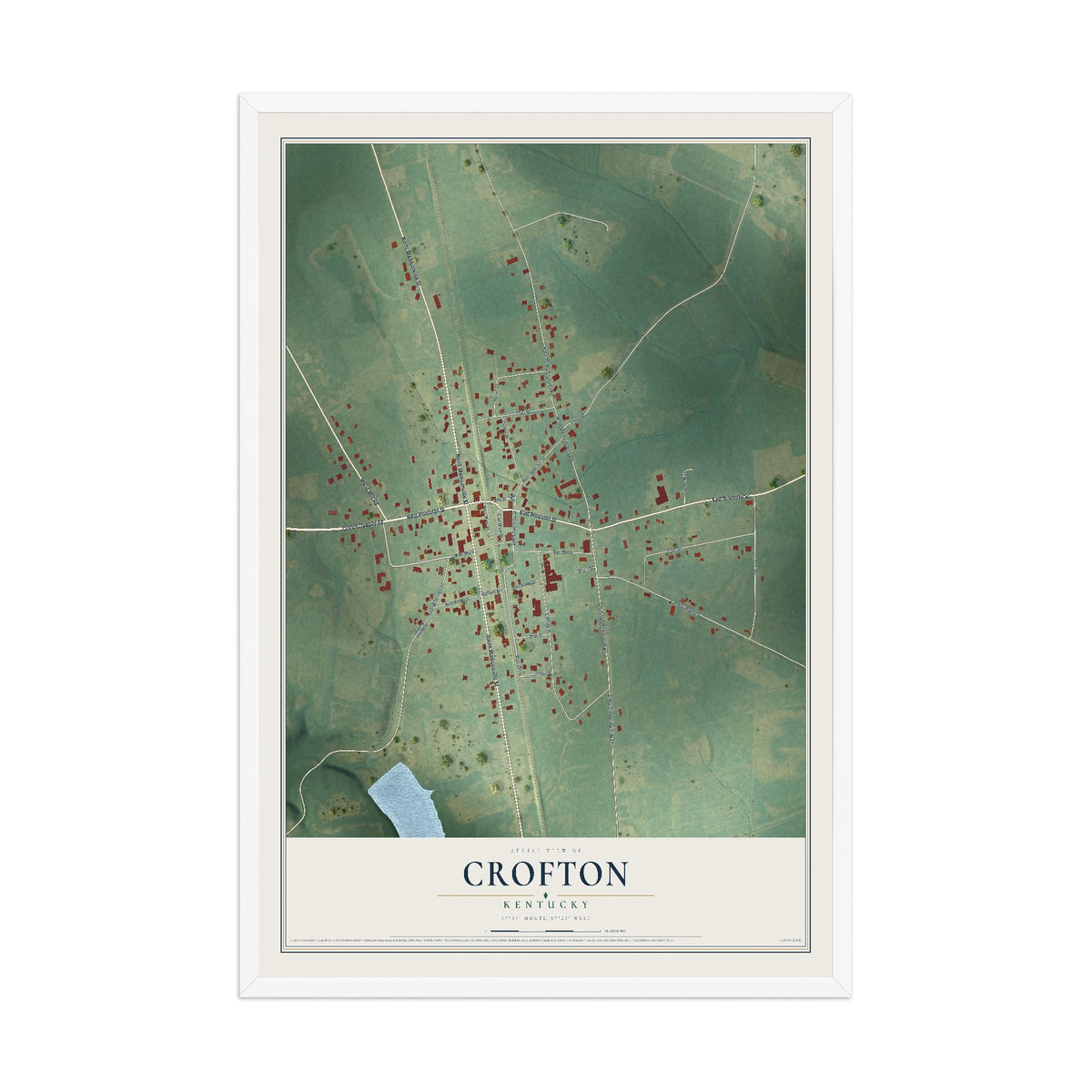 Map of Crofton, Kentucky, 12 x 18 inch print in a white wood frame