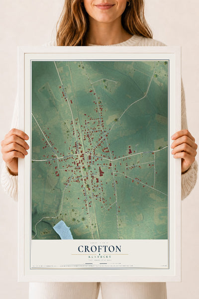 Map of Crofton, Kentucky, 18 x 24 inch print in a white wood frame
