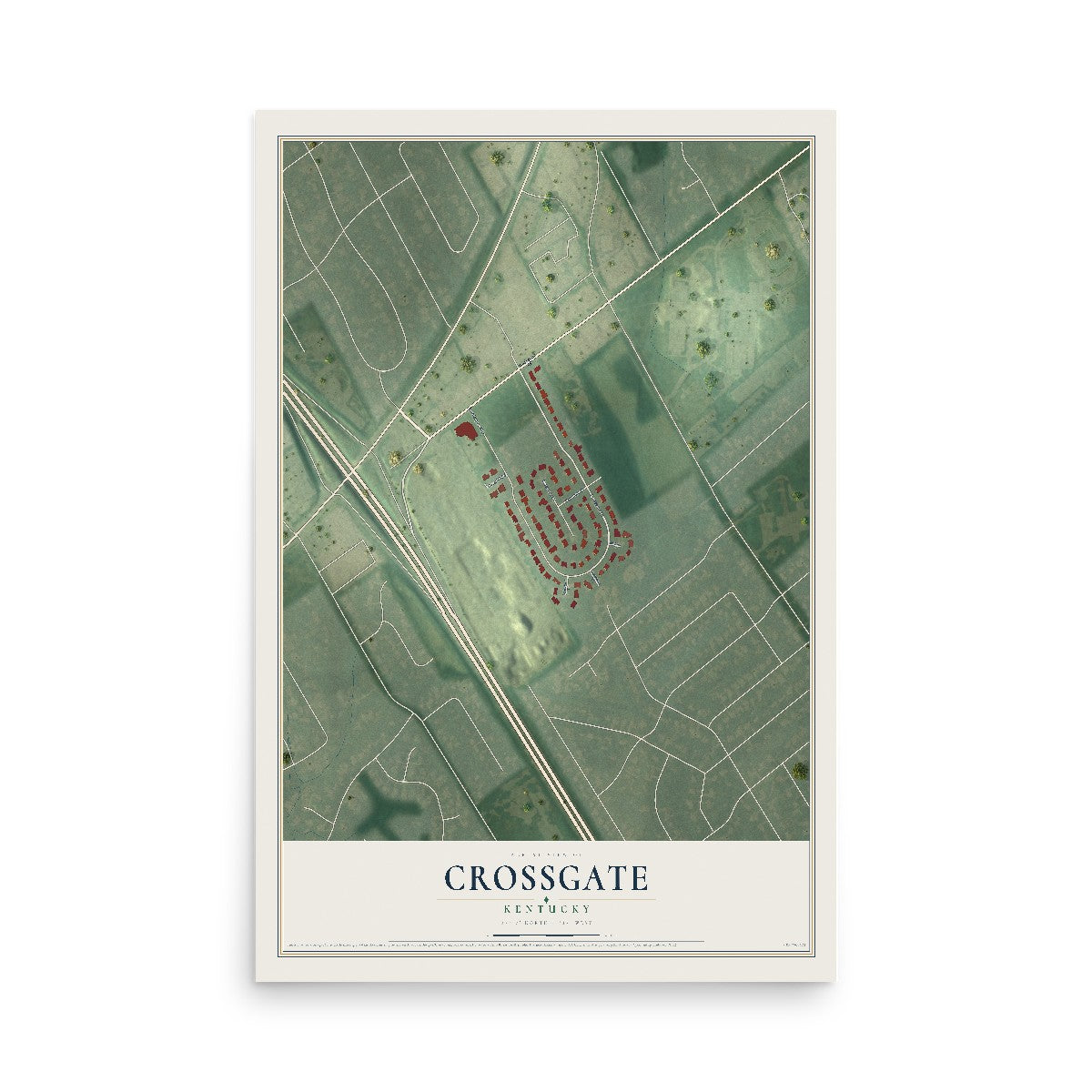 Map of Crossgate, Kentucky, 12 x 18 inch unframed archival matte print