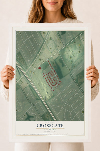 Map of Crossgate, Kentucky, 18 x 24 inch print in a white wood frame