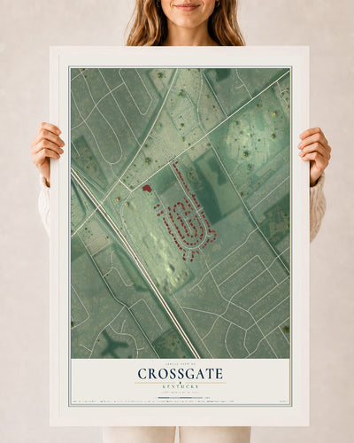 Map of Crossgate, Kentucky, 24 x 36 inch print in a white wood frame