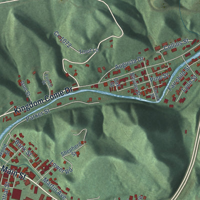 Second close-up of the map of Cumberland, Kentucky print showing more streets and buildings