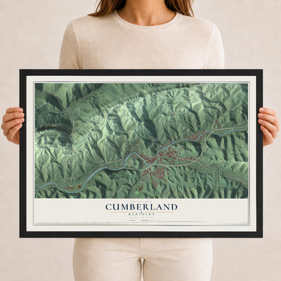 Map of Cumberland, Kentucky, 12 x 18 inch print in a black wood frame