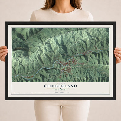 Map of Cumberland, Kentucky, 18 x 24 inch print in a black wood frame