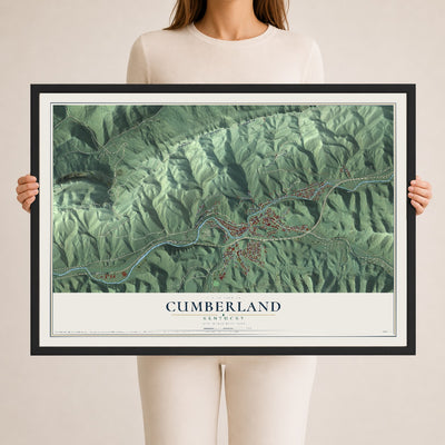 Map of Cumberland, Kentucky, 24 x 36 inch print in a black wood frame