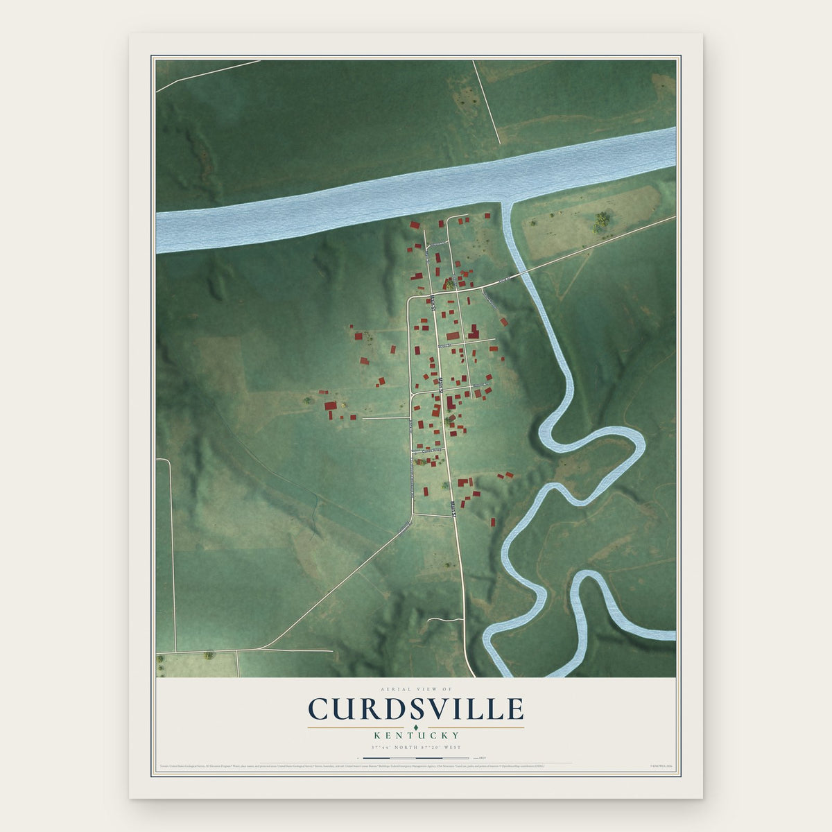 Curdsville, Kentucky map print, the full design