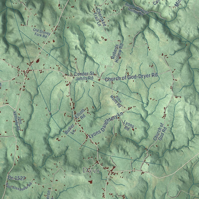 Close-up of the map of Custer, Kentucky print showing street and building detail
