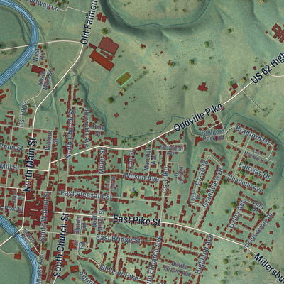 Close-up of the map of Cynthiana, Kentucky print showing street and building detail