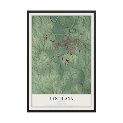 Map of Cynthiana, Kentucky, 12 x 18 inch print in a black wood frame