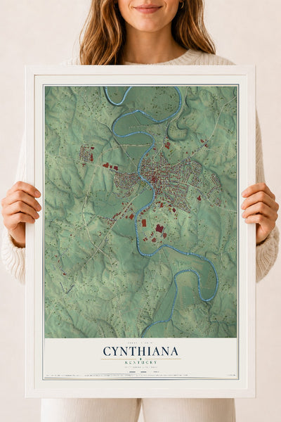 Map of Cynthiana, Kentucky, 18 x 24 inch print in a white wood frame
