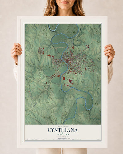 Map of Cynthiana, Kentucky, 24 x 36 inch print in a white wood frame