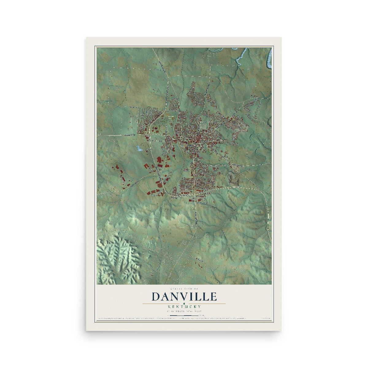 Map of Danville, Kentucky, 12 x 18 inch unframed archival matte print