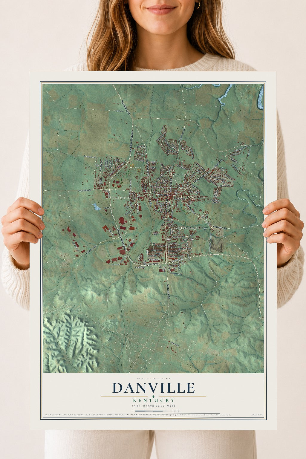 Map of Danville, Kentucky, 18 x 24 inch unframed archival matte print