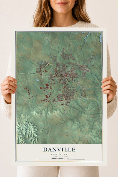 Map of Danville, Kentucky, 18 x 24 inch unframed archival matte print