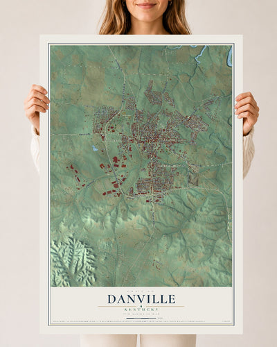 Map of Danville, Kentucky, 24 x 36 inch unframed archival matte print