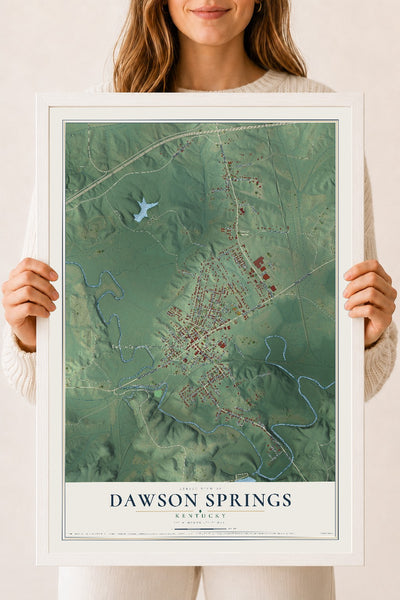 Map of Dawson Springs, Kentucky, 18 x 24 inch print in a white wood frame