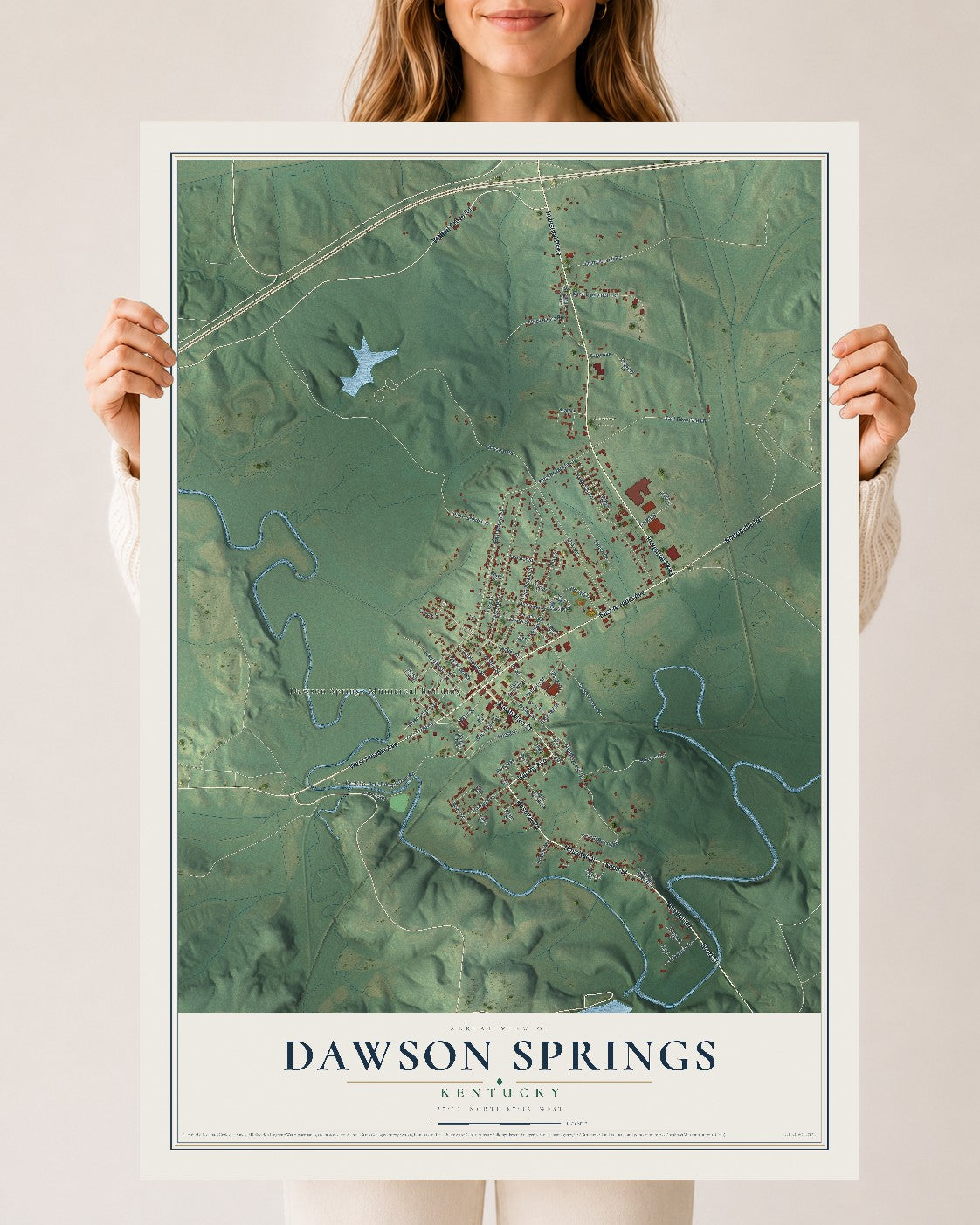 Map of Dawson Springs, Kentucky, 24 x 36 inch unframed archival matte print