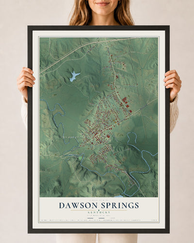 Map of Dawson Springs, Kentucky, 24 x 36 inch print in a black wood frame
