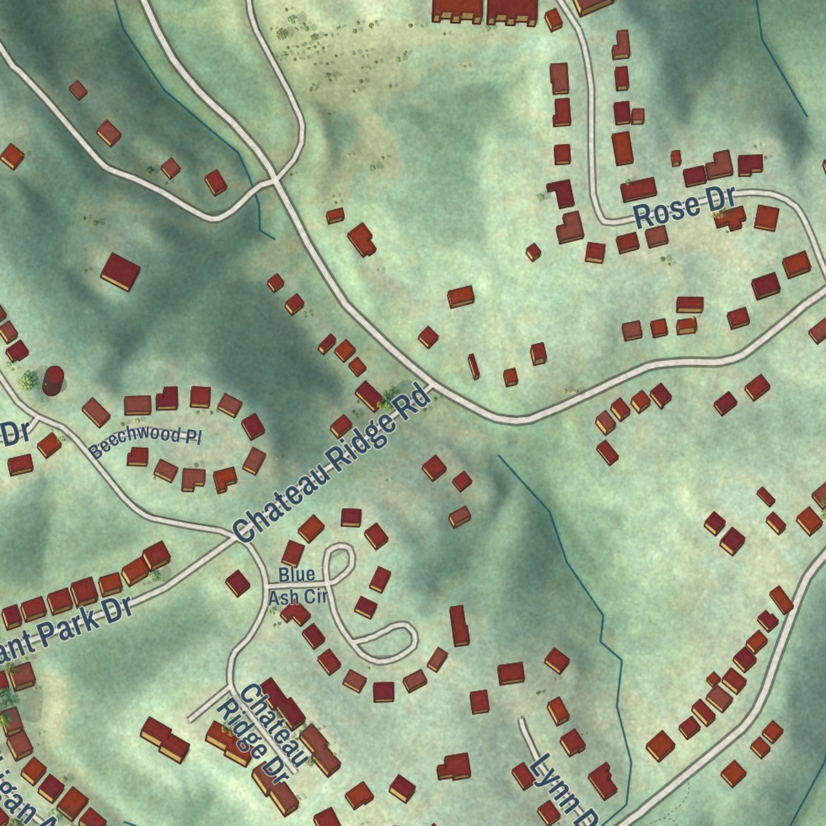 Second close-up of the map of Dayton, Kentucky print showing more streets and buildings