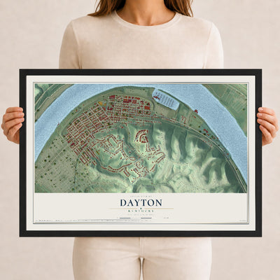 Map of Dayton, Kentucky, 12 x 18 inch print in a black wood frame