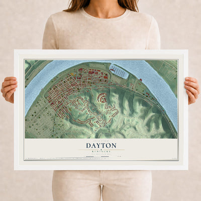 Map of Dayton, Kentucky, 12 x 18 inch print in a white wood frame