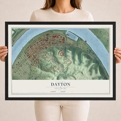Map of Dayton, Kentucky, 18 x 24 inch print in a black wood frame
