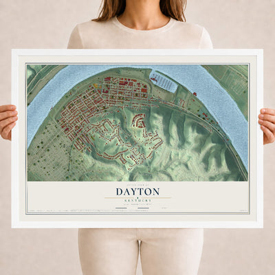 Map of Dayton, Kentucky, 18 x 24 inch print in a white wood frame