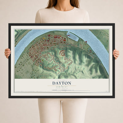 Map of Dayton, Kentucky, 24 x 36 inch print in a black wood frame