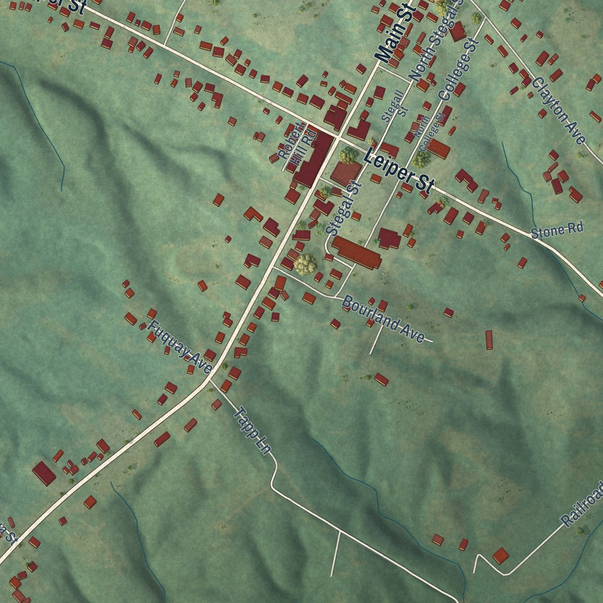 Close-up of the map of Dixon, Kentucky print showing street and building detail