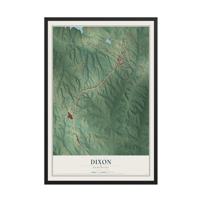 Map of Dixon, Kentucky, 12 x 18 inch print in a black wood frame