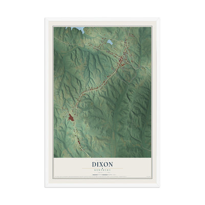 Map of Dixon, Kentucky, 12 x 18 inch print in a white wood frame