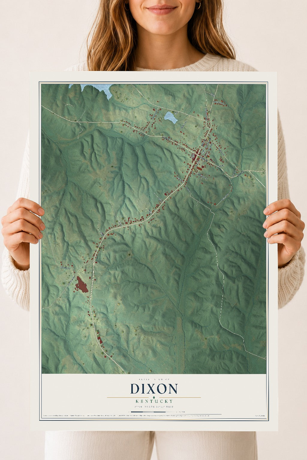 Map of Dixon, Kentucky, 18 x 24 inch unframed archival matte print