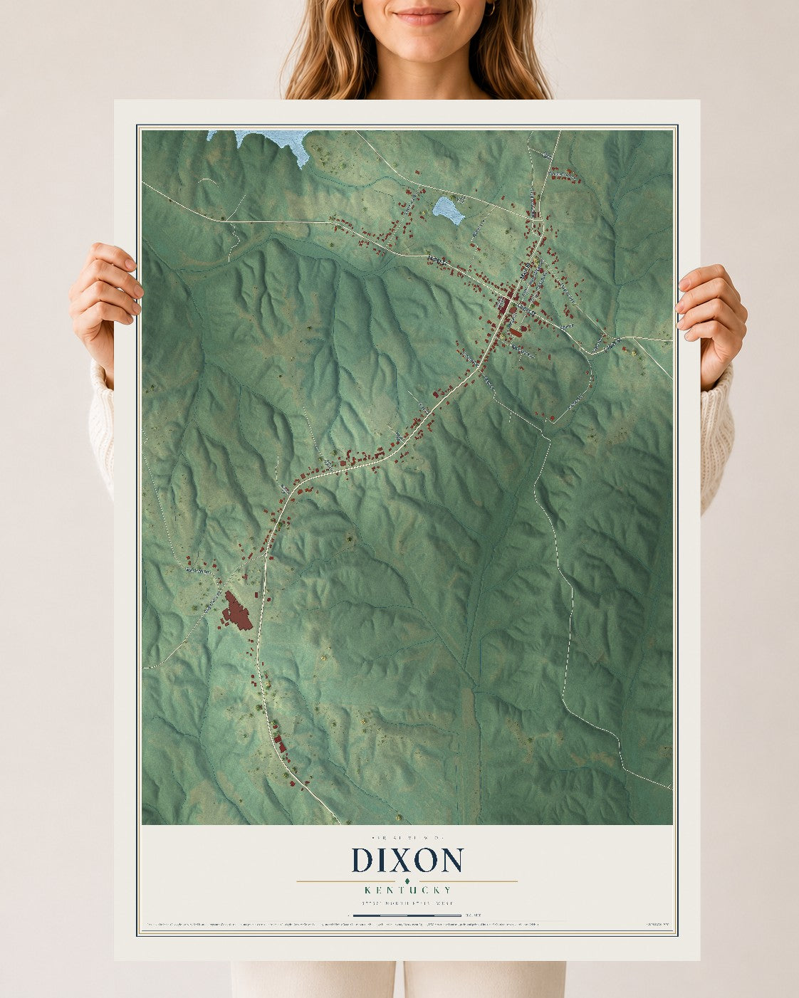 Map of Dixon, Kentucky, 24 x 36 inch unframed archival matte print