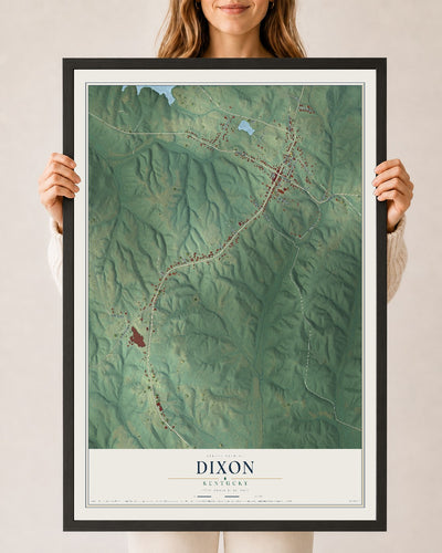 Map of Dixon, Kentucky, 24 x 36 inch print in a black wood frame