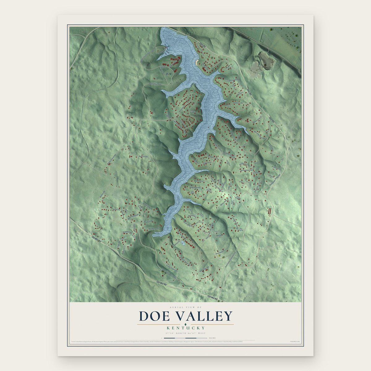 Doe Valley, Kentucky map print, the full design