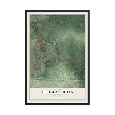 Map of Douglass Hills, Kentucky, 12 x 18 inch print in a black wood frame