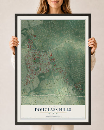 Map of Douglass Hills, Kentucky, 24 x 36 inch print in a black wood frame