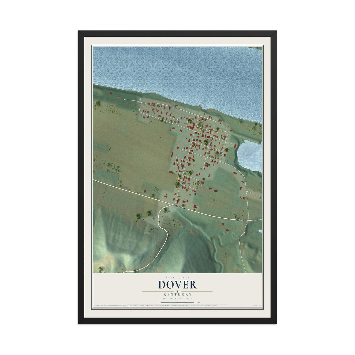 Map of Dover, Kentucky, 12 x 18 inch print in a black wood frame