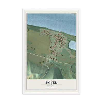 Map of Dover, Kentucky, 12 x 18 inch print in a white wood frame
