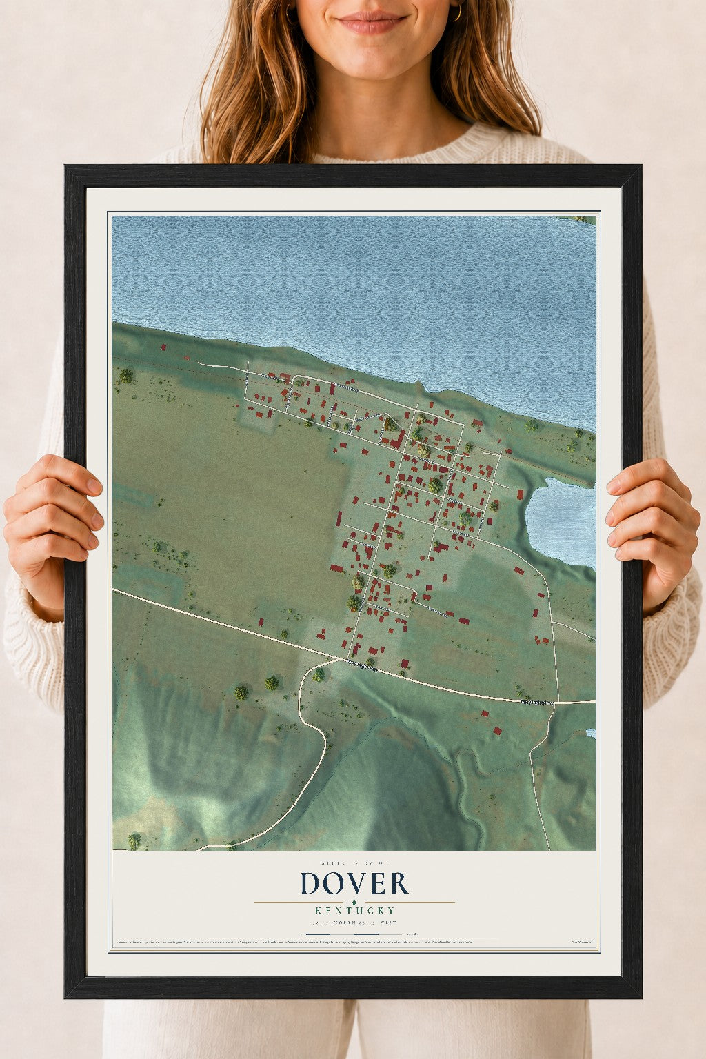 Map of Dover, Kentucky, 18 x 24 inch print in a black wood frame